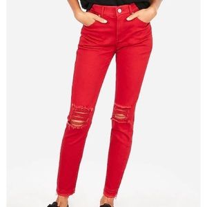 Express red high rise ankle legging ripped jeans